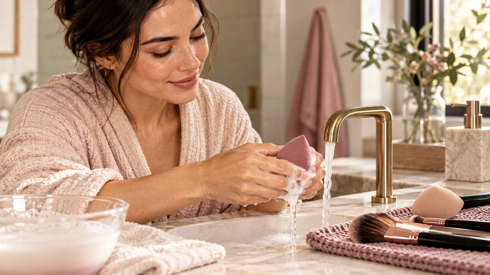 Clean each tool on a realistic schedule — Makeup Sponge vs. Brush: Which Tool Works Better for Your Base?
